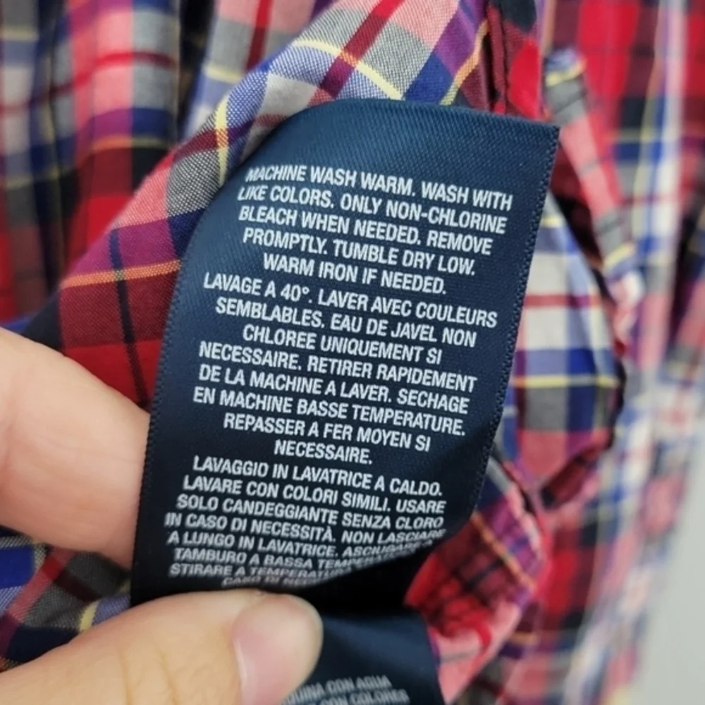 Ralph Lauren Boys Red Blue Plaid Button Down Shirt Size‎ L (14-16) Church Dressy